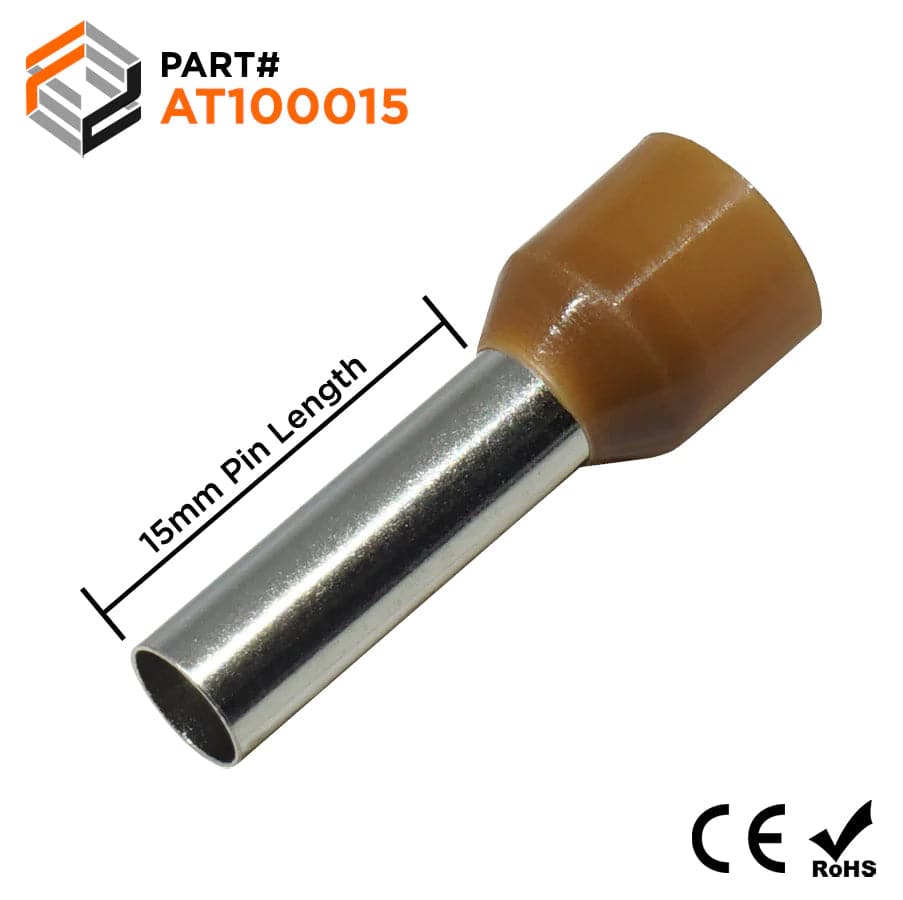 AT100015 - 8 AWG (15mm Pin) Insulated Ferrules - Brown - Ferrules Direct