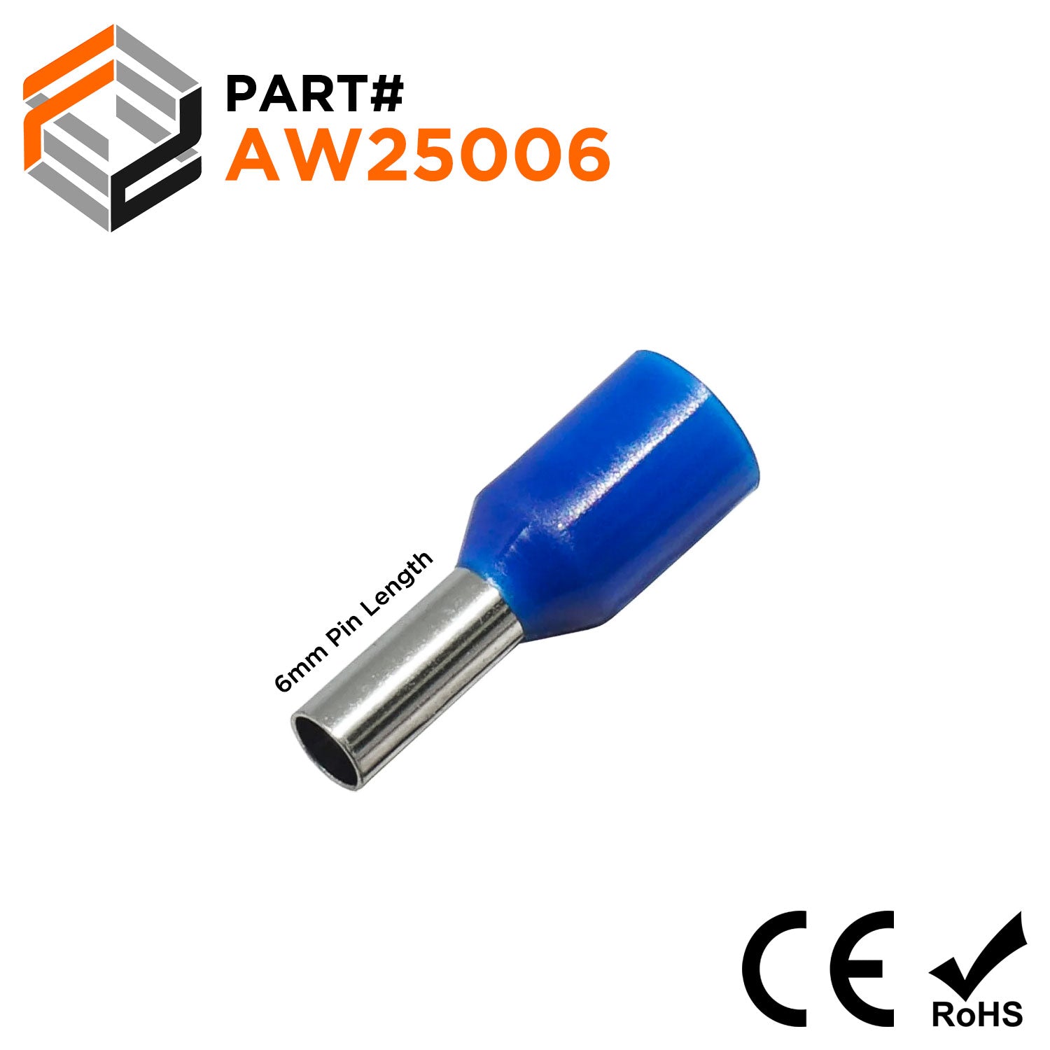 AW25006 - 14AWG (6mm Pin) Insulated Ferrules - Blue - Ferrules Direct