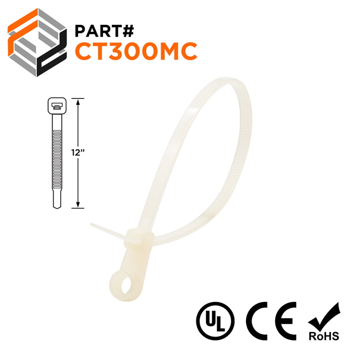 CT300MC - Screw Mount Cable Ties 300x4.8mm (11.81x0.189") NATURAL