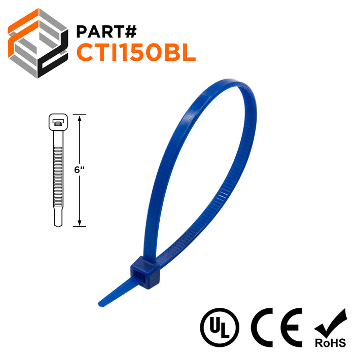 CTI150BL - 6" Intermediate Cable Ties, 40-lb Tensile Strength, Blue, UL Recognized, 100-Pack