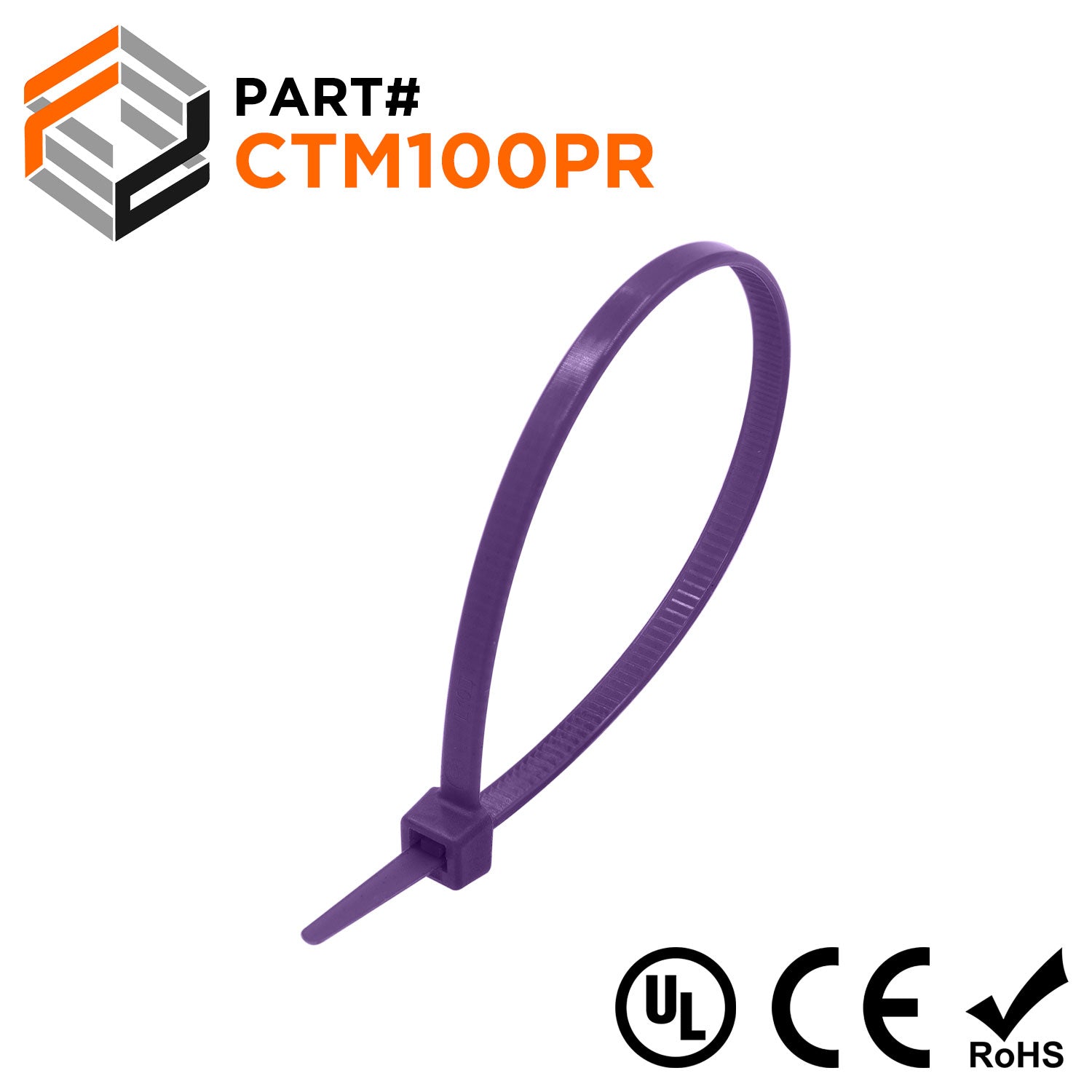 4" Miniature Cable Ties, 18-lb Tensile Strength, Purple, UL Approved, 100-Pack - CTM100PR - Ferrules Direct