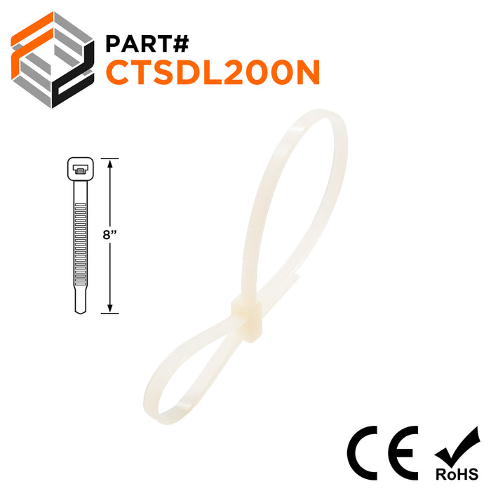 CTSDL200N - 8" Double Loop Cable Ties, Double Lock, 50-lb Tensile Strength, Natural, 100-Pack