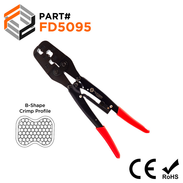 1 AWG to 3/0 AWG Wire Ferrules Crimping Tool, Ratchet, Heavy Duty, XL Length, B-Crimp Profile - FD5095