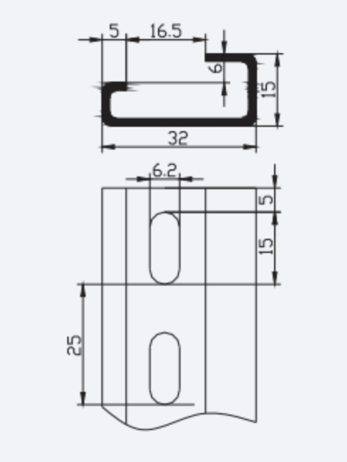 G32-15 - G-Type DIN Rail for Terminal Blocks, 32mm x 15mm, Steel, (J-Type) 1 Piece