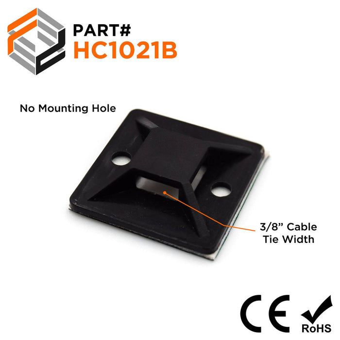 HC1021B - Self-adhesive Tie Mounts - 30 x 30 x 7mm - With Mounting Holes - Black - Ferrules Direct