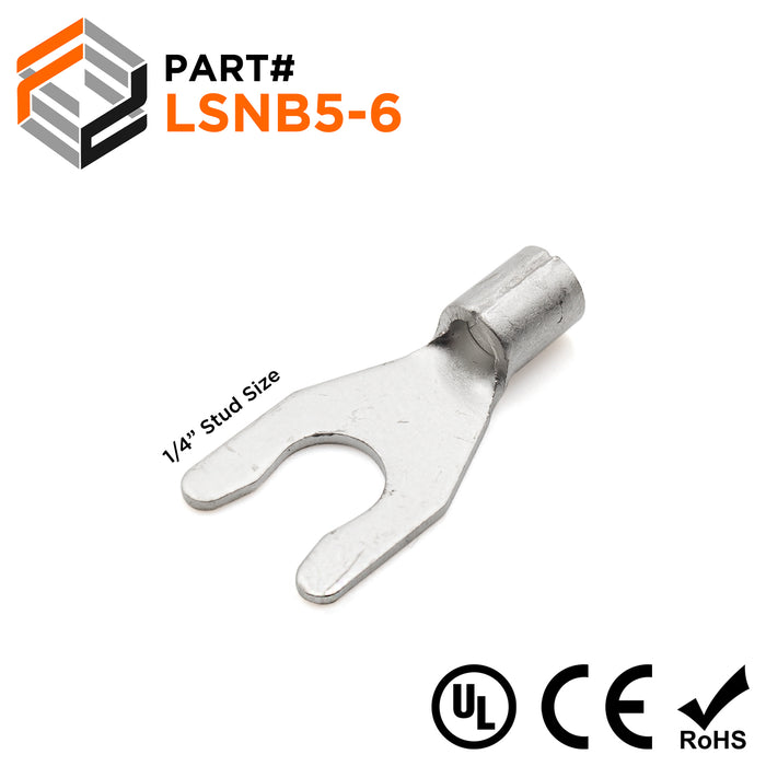 12-10 AWG Non Insulated Locking Spade Terminals, 1/4" Stud, UL Approved, 100 Pieces - LSNB5-6 - Ferrules Direct