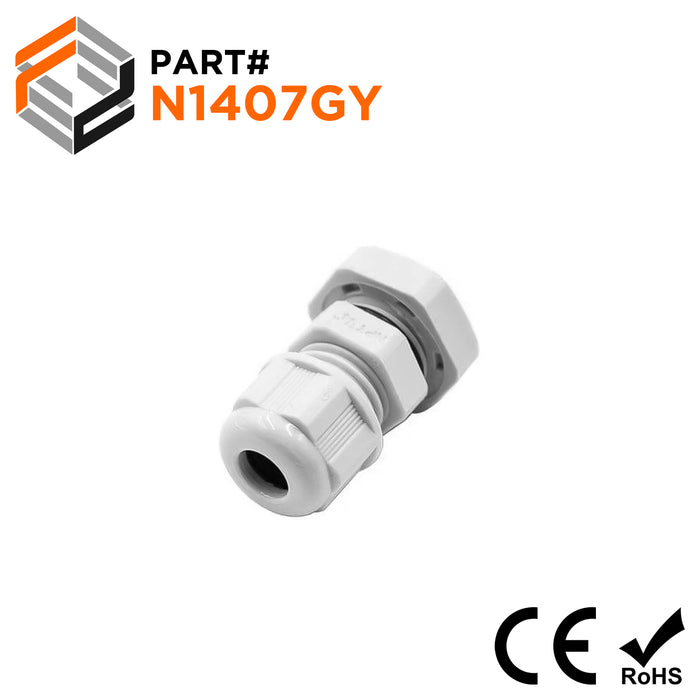 N1407GY - 1/4" NPT Thread Nylon Cable Gland, Gray, Range: 1/8" to 1/4", IP68, IP69K - 1 Piece