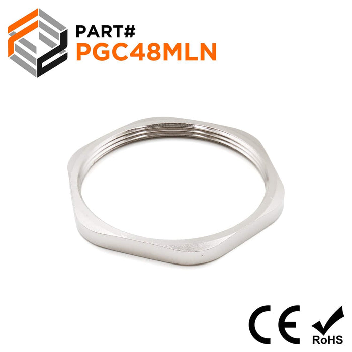 PG48 Lock Nut for Cable Glands, Nickel Plated Brass - 1 Piece - PGC48MLN - Ferrules Direct