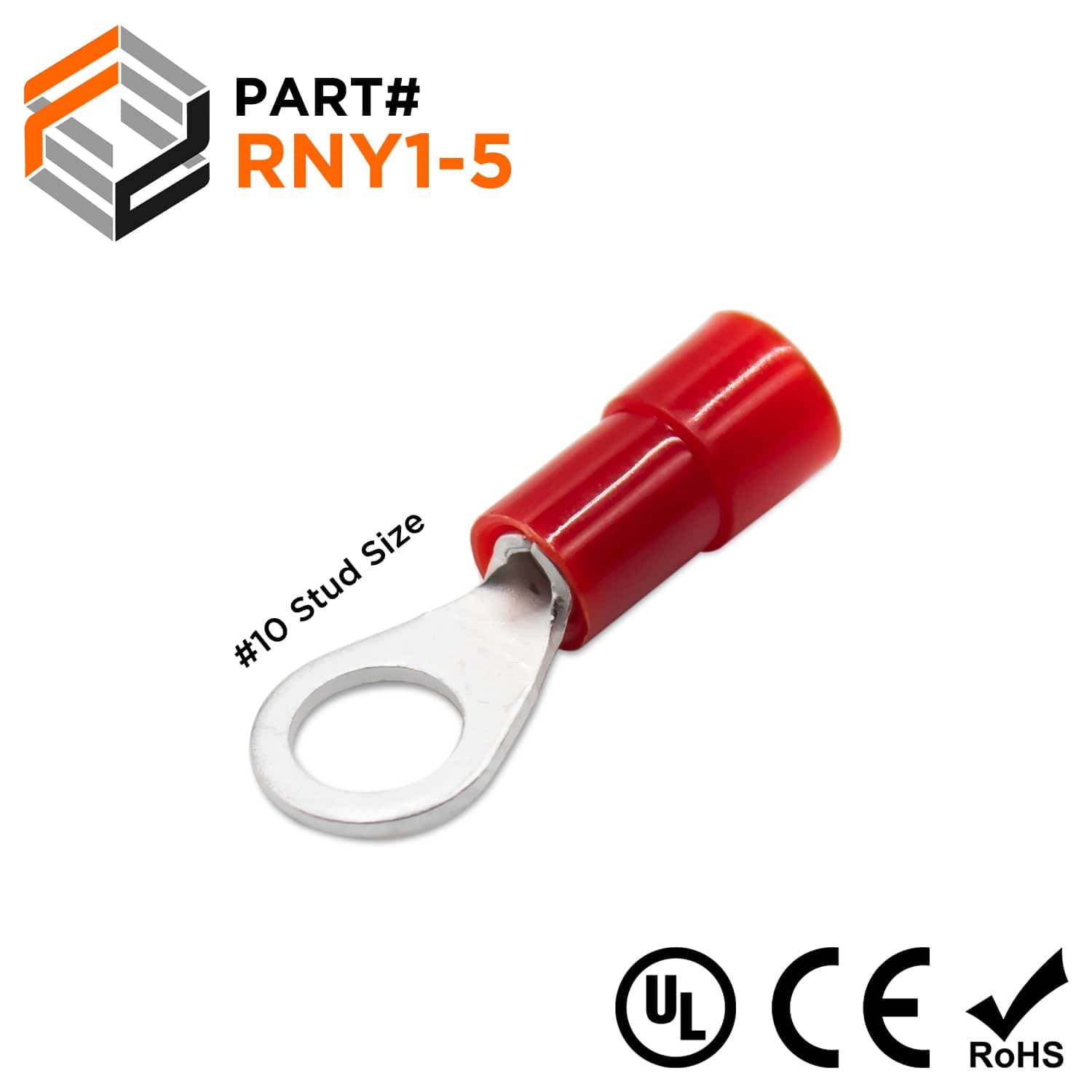 RNY1-5 Nylon Ring Terminals - Standard Crimp 22-16AWG - Stud #10