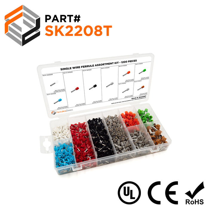 22 to 8 AWG Single Insulated Wire Ferrule Assortment Kit, 1200 Pieces, Series T - SK2208T - Ferrules Direct