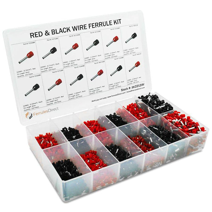 SK2212AV - Red & Black Basic Wire Ferrule Assortment Kit - 22-12 AWG - 2,900 pieces - Ferrules Direct