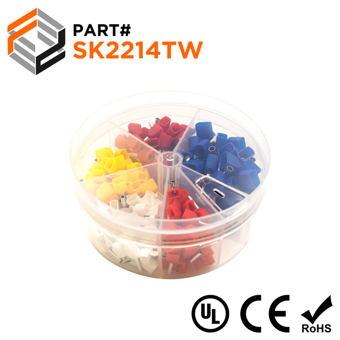 22 to 14 AWG Insulated Twin Wire Ferrules Mini Kit, 250 Pieces, Series W - SK2214TW - Ferrules Direct