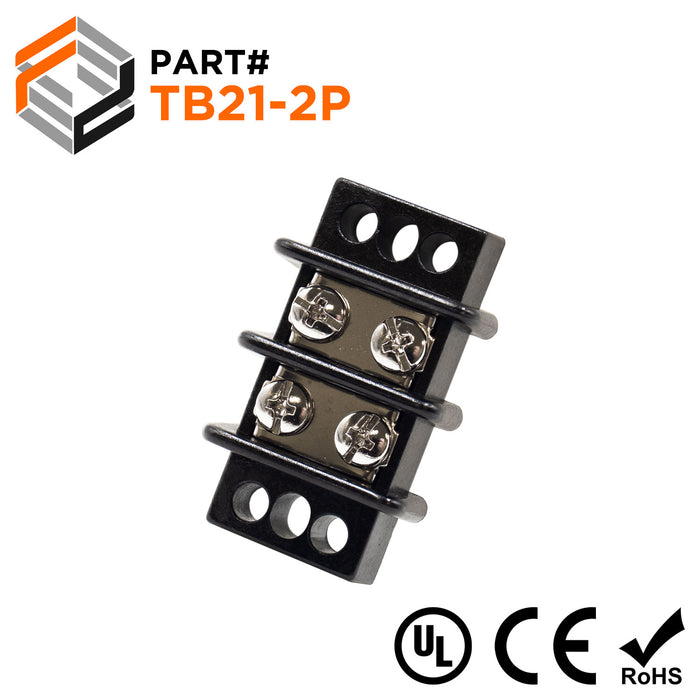 Barrier Strip Terminal Block, Terminal Strip, 2 Pole, Double Row, 30A, 300V, UL Approved - TB21-2P - Ferrules Direct