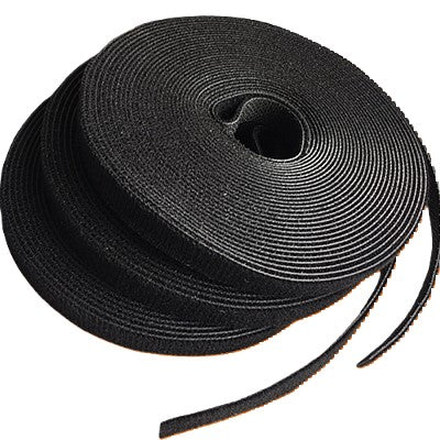 3/8" Hook and Loop Cable Ties Roll, 5.6-lb Tensile Strength, Black, 75ft Roll - HLT38B - Ferrules Direct