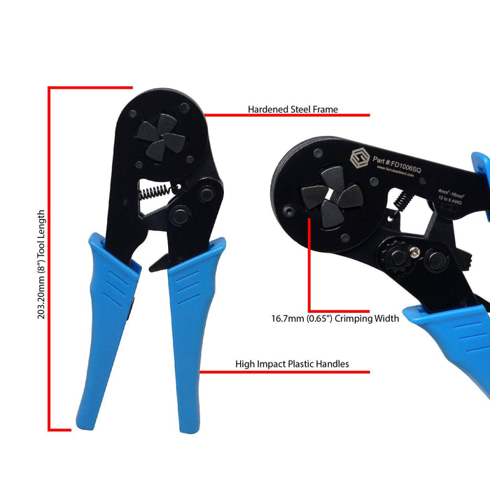 FD1208SQ - Wire Ferrule Crimping Tool - Square Profile - 12-8 AWG - Ferrules Direct