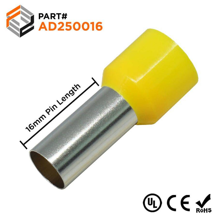 AD250016 - 4 AWG (16mm Pin) Insulated Ferrules - Yellow