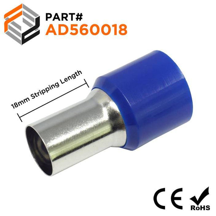 AD560018 - 0 & 1/0 AWG Insulated Ferrule - 18mm Blue - Ferrules Direct