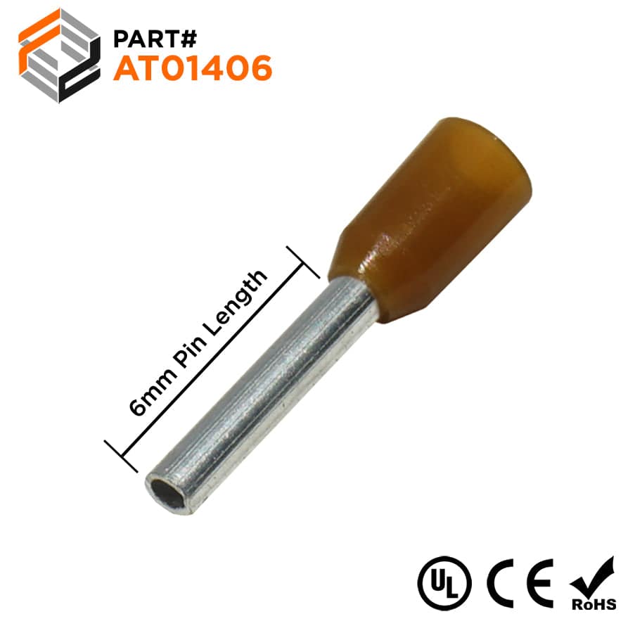 AT01406 - 26 AWG (6mm Pin) Insulated Ferrules - Brown - Ferrules Direct