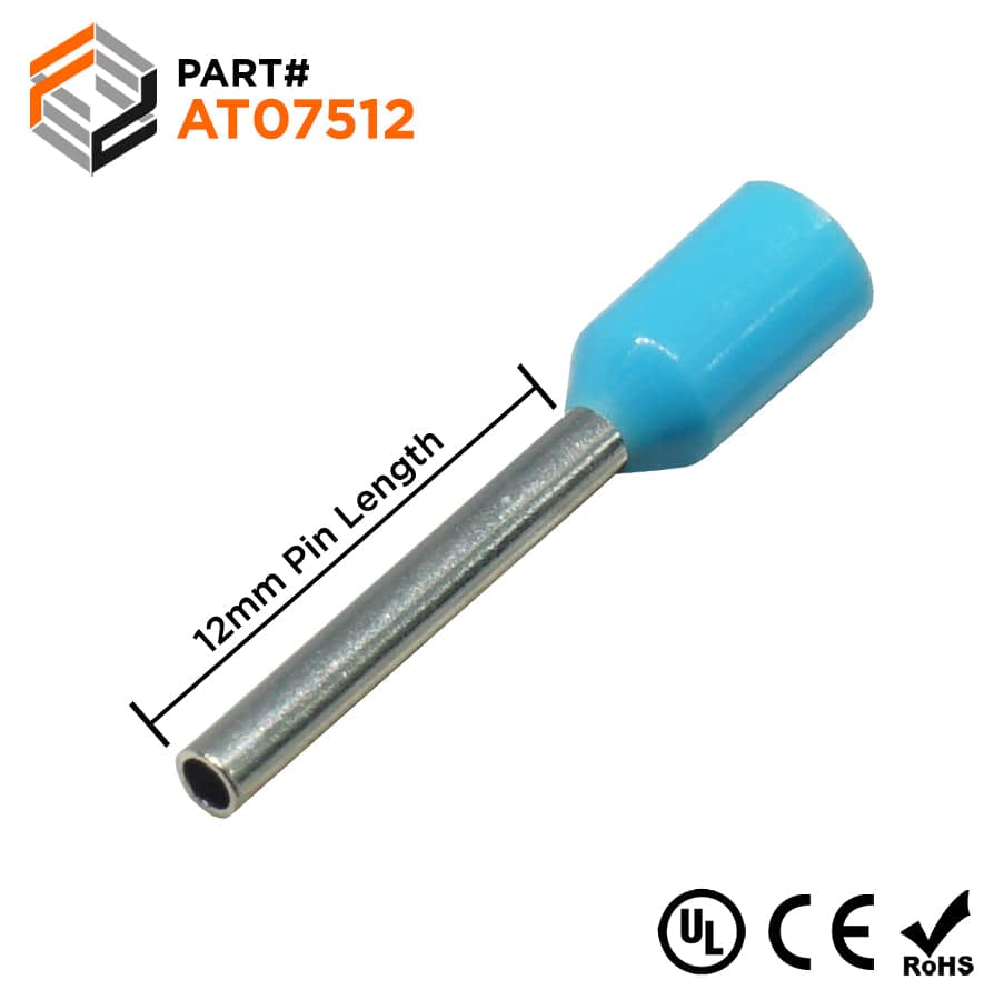 AT07512 - 20 AWG (12mm Pin) Insulated Ferrules - Blue - Ferrules Direct