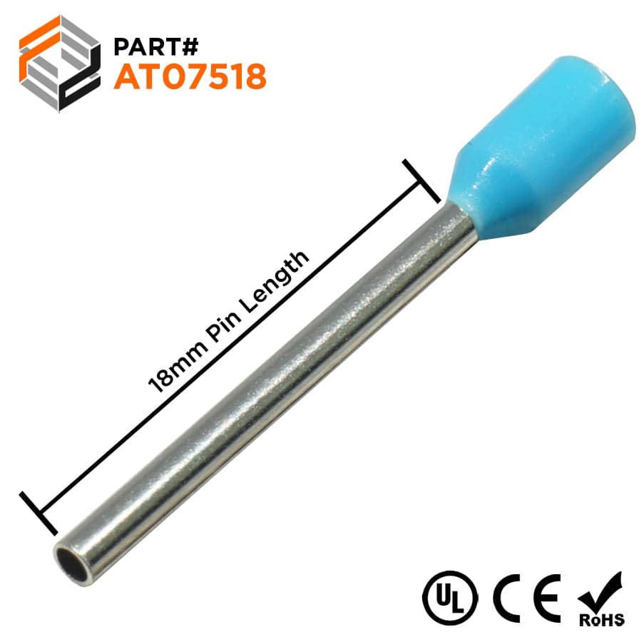 AT07518 - 20 AWG (18mm Pin) Insulated Ferrules - Blue - Ferrules Direct