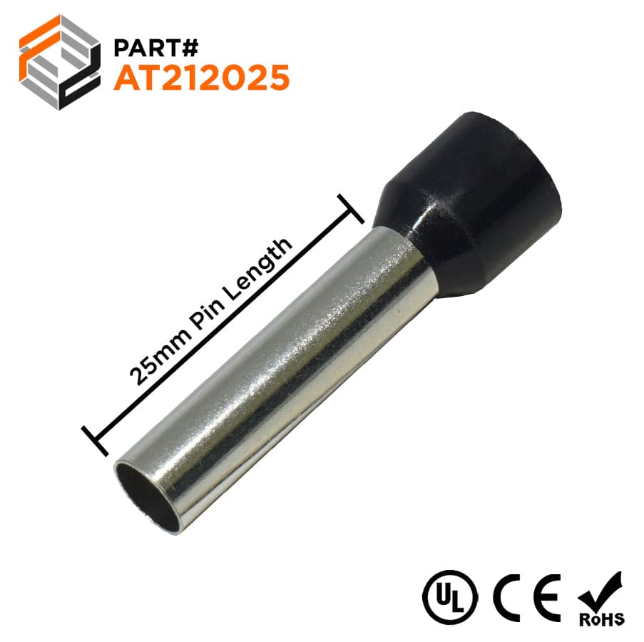 AT212025 True 4 AWG 25mm Pin Insulated Ferrules Black