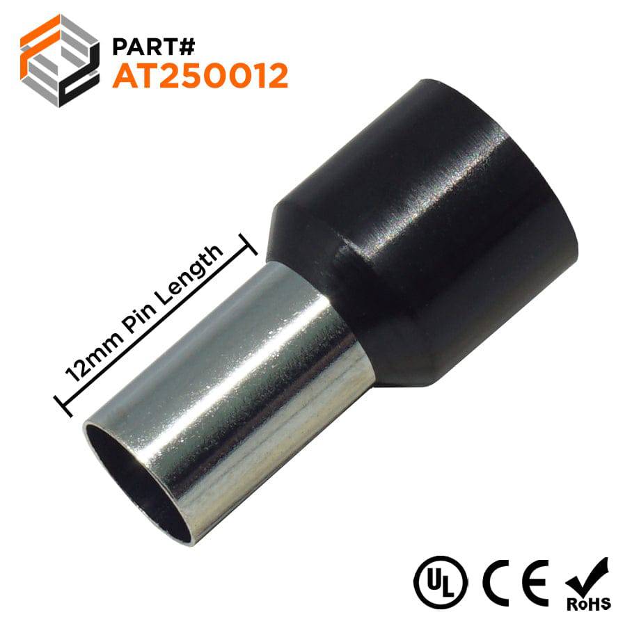 AT250012 - 4 AWG (12mm Pin) Insulated Ferrules - Black - Ferrules Direct