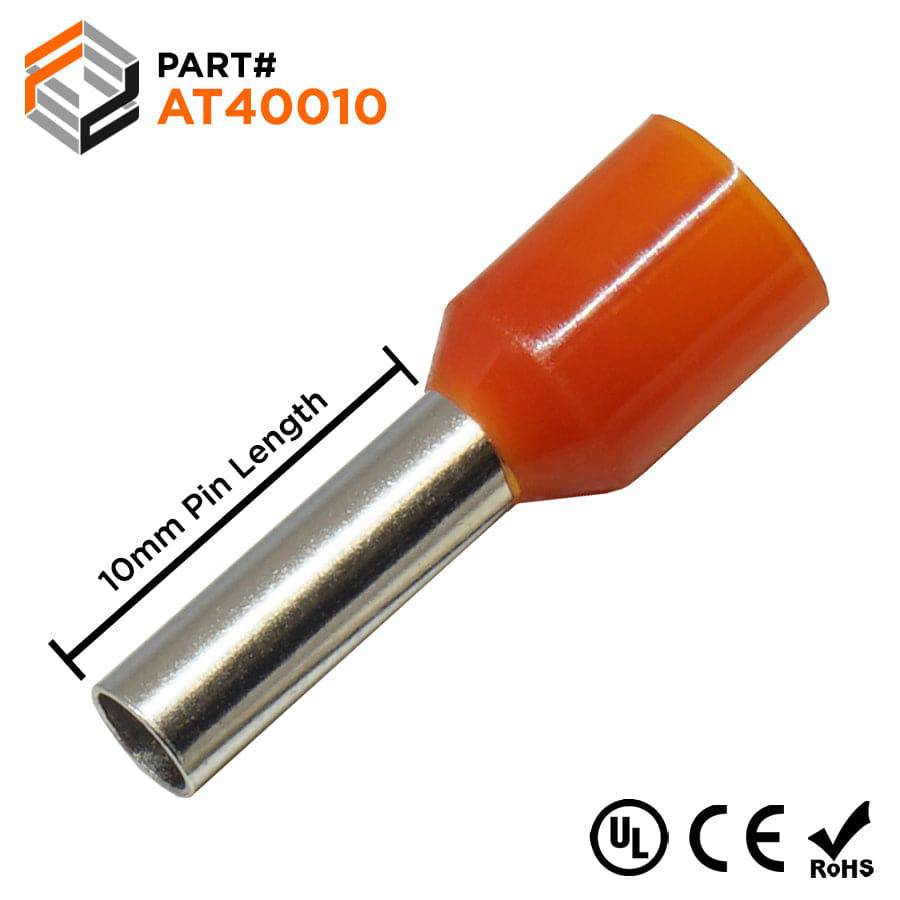 AT40010 - 12 AWG (10mm Pin) Insulated Ferrules - Orange - Ferrules Direct