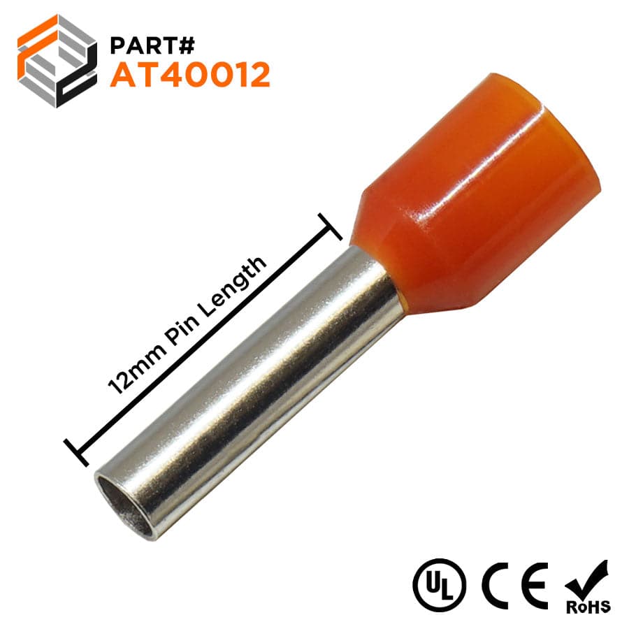 AT40012 - 12 AWG (12mm Pin) Insulated Ferrules - Orange - Ferrules Direct