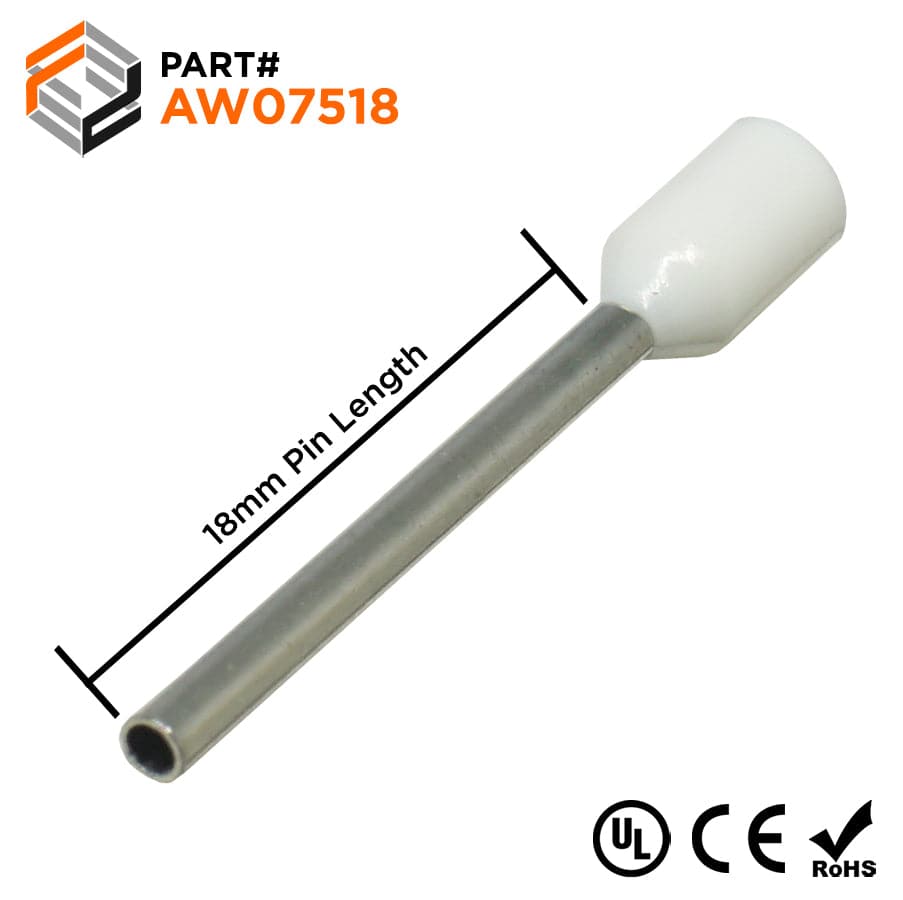 AW07518 - 20 AWG (18mm Pin) Insulated Ferrules - White