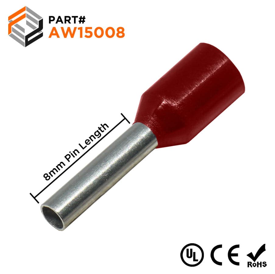 AW15008 - 16AWG (8mm Pin) Insulated Ferrules - Red - Ferrules Direct