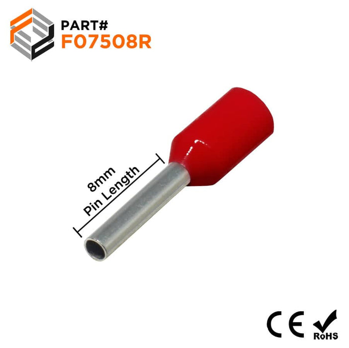 F07508R - 20 AWG (8mm Pin) Insulated Ferrules - Red - Ferrules Direct