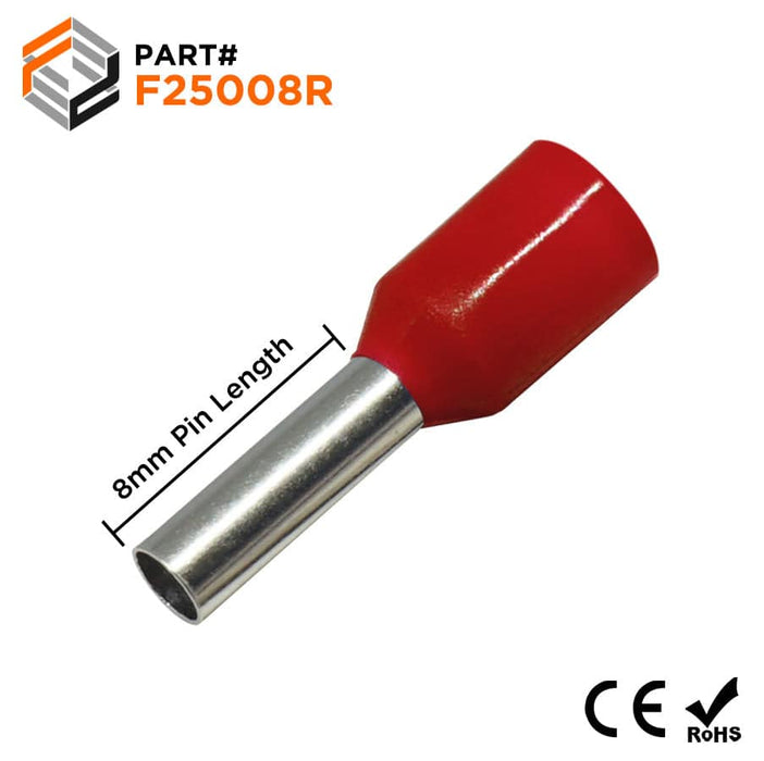 F25008R - 14AWG (8mm Pin) Insulated Ferrules - Red - Ferrules Direct