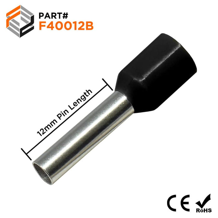 F40012B - 12 AWG (12mm Pin) Insulated Ferrules - Black - Ferrules Direct