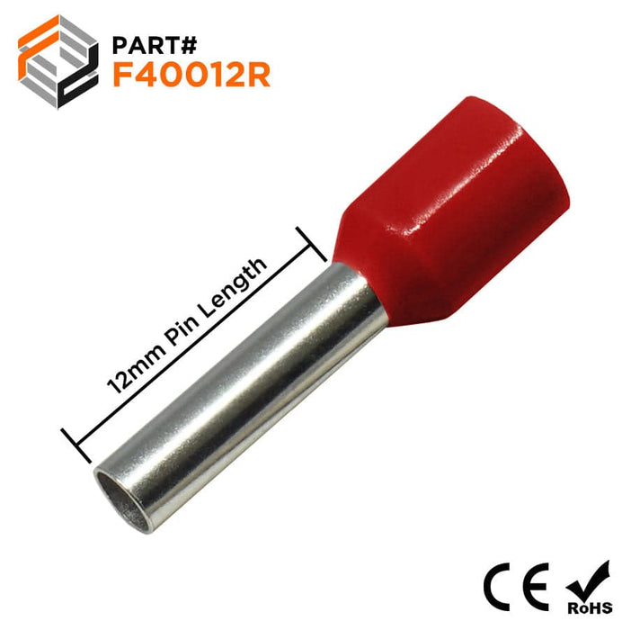 F40012R - 12 AWG (12mm Pin) Insulated Ferrules - Red - Ferrules Direct