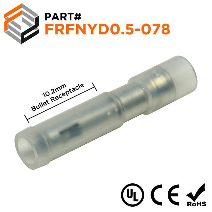 FRFNYD05-078 - Nylon Fully Insulated Female Bullet Connector - Double Crimp  - 22-18 AWG
