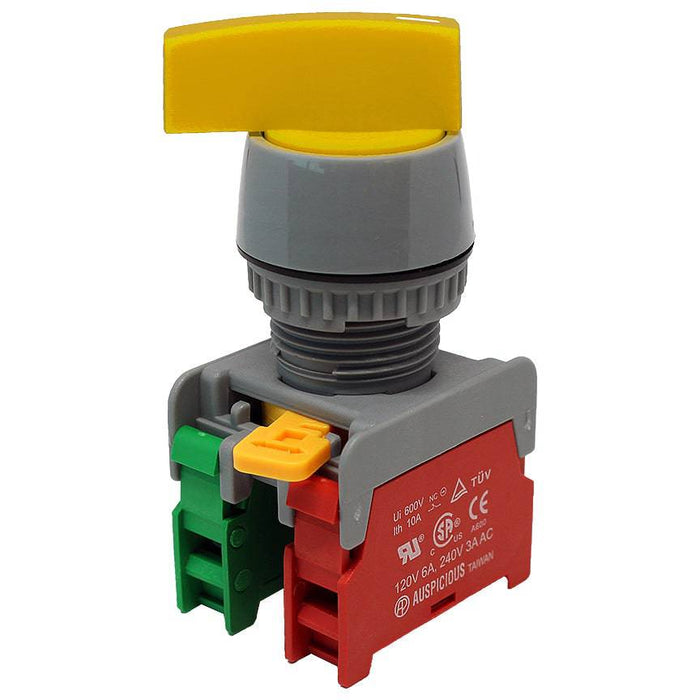 GLCS22-1O/C-YL - Long Knob Switch - 2 Contact (1O/C) - 2 Positions (1-2) - Yellow - Ferrules Direct