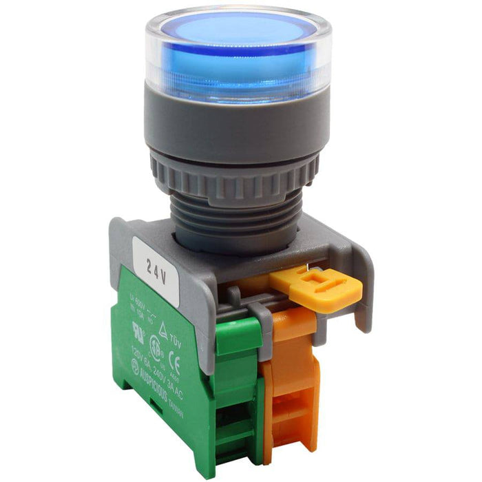 LXG22-1/O-24-BL - Illuminated Push Button - 1 Contact (1/O) - 22mm - 24V - Blue - Ferrules Direct