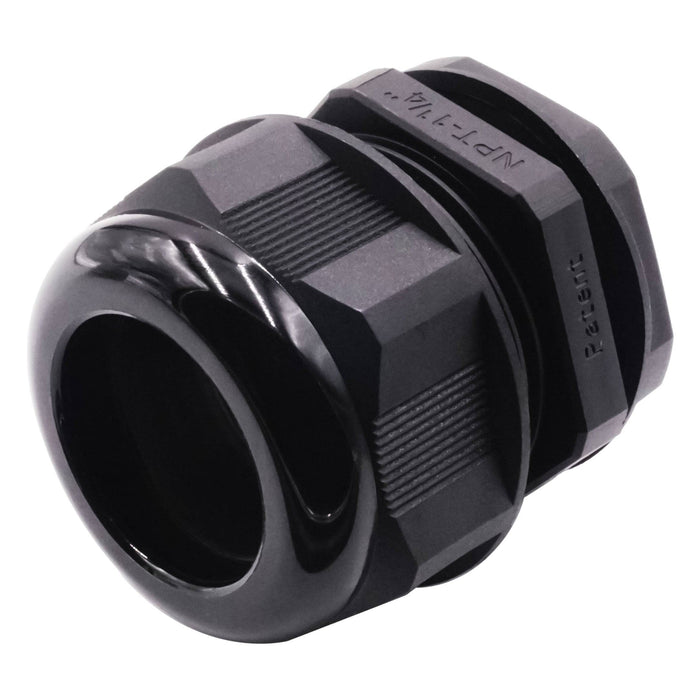 1-1/4" NPT Thread Nylon Cable Gland, Black, IP68, 22-32mm Range - N11432B - Ferrules Direct