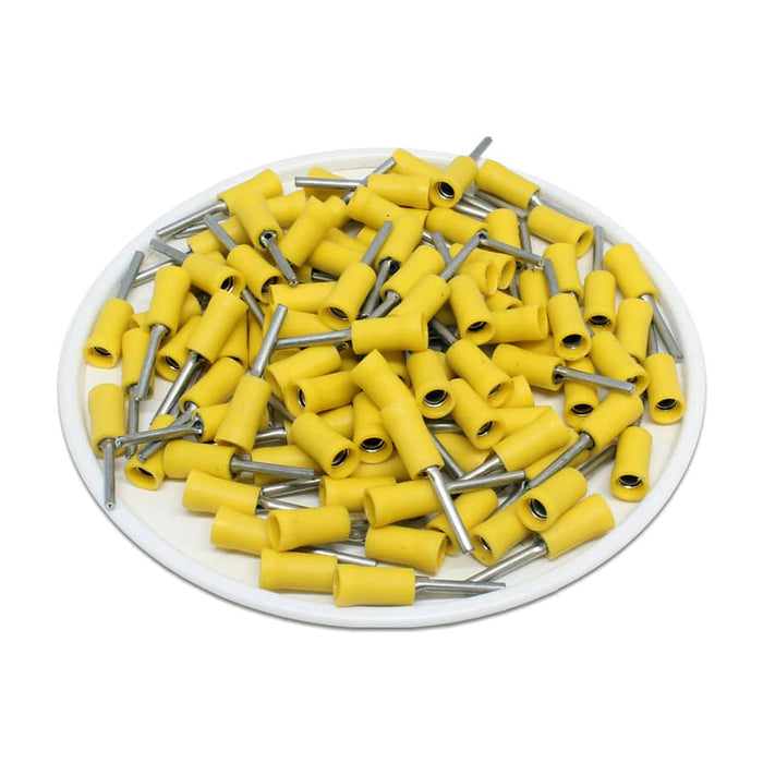 PTD0.5-9 - Vinyl Insulated Pin Terminals - Double Crimp - 26-22 AWG - Yellow - Ferrules Direct