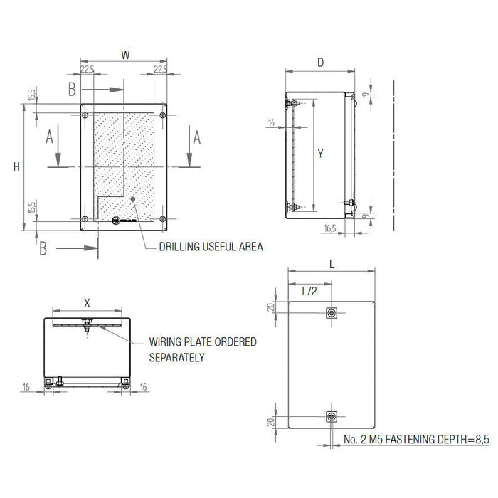 MPGamma SDN202212 - Stainless Steel Electrical Junction Box, Size: 8" x 9" x 5", 304 Stainless Steel, UL Listed - Ferrules Direct