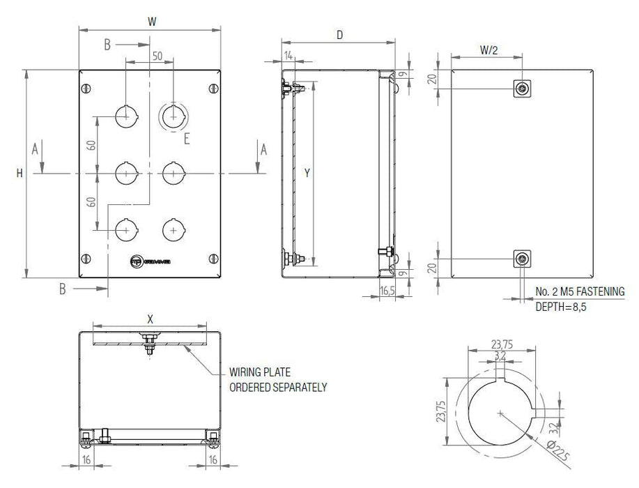 MPGamma SPN10169 - Push Button Panel, Size: 4" x 6" x 3.5", 304 Stainless Steel, UL Listed - Ferrules Direct