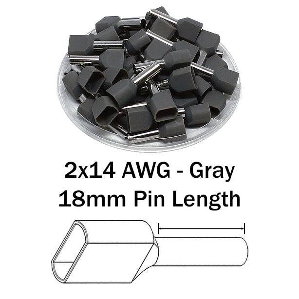 TT25018 - 2x14 AWG (18mm Pin) Twin Wire Ferrules - Gray - Ferrules Direct